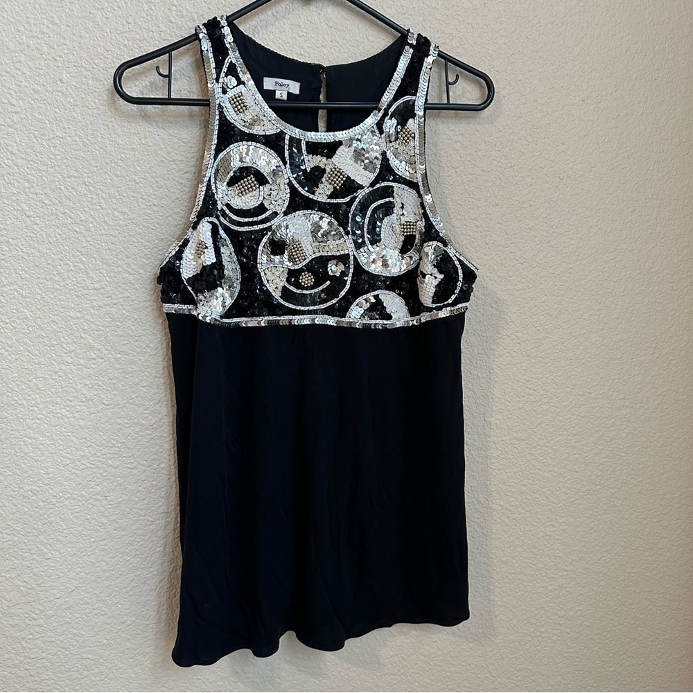 Vintage Foley 100% Silk Sequin Beaded Patterned Tank Blouse Small